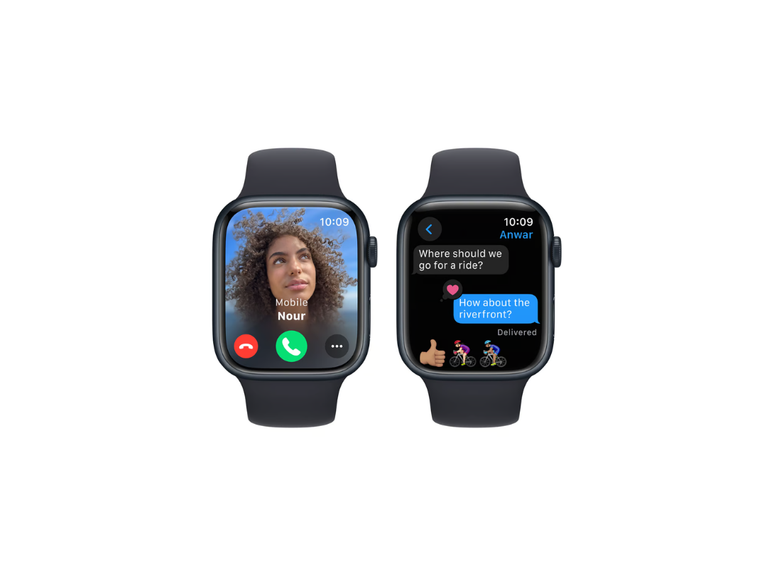 ساعة Apple Watch Series 9 GPS، هيكل من الألومنيوم باللون الليلي مع حزام رياضي باللون الليلي، 45 مم، M/L، MR9A3QA/A ساعة Apple Watch Series 9 GPS، هيكل من الألومنيوم باللون الليلي مع حزام رياضي باللون الليلي، 45 مم، M/L، MR9A3QA/A